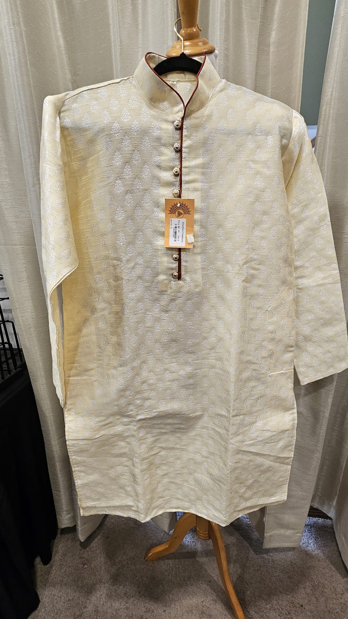 Cream with Silver design Kurta pajama(c)