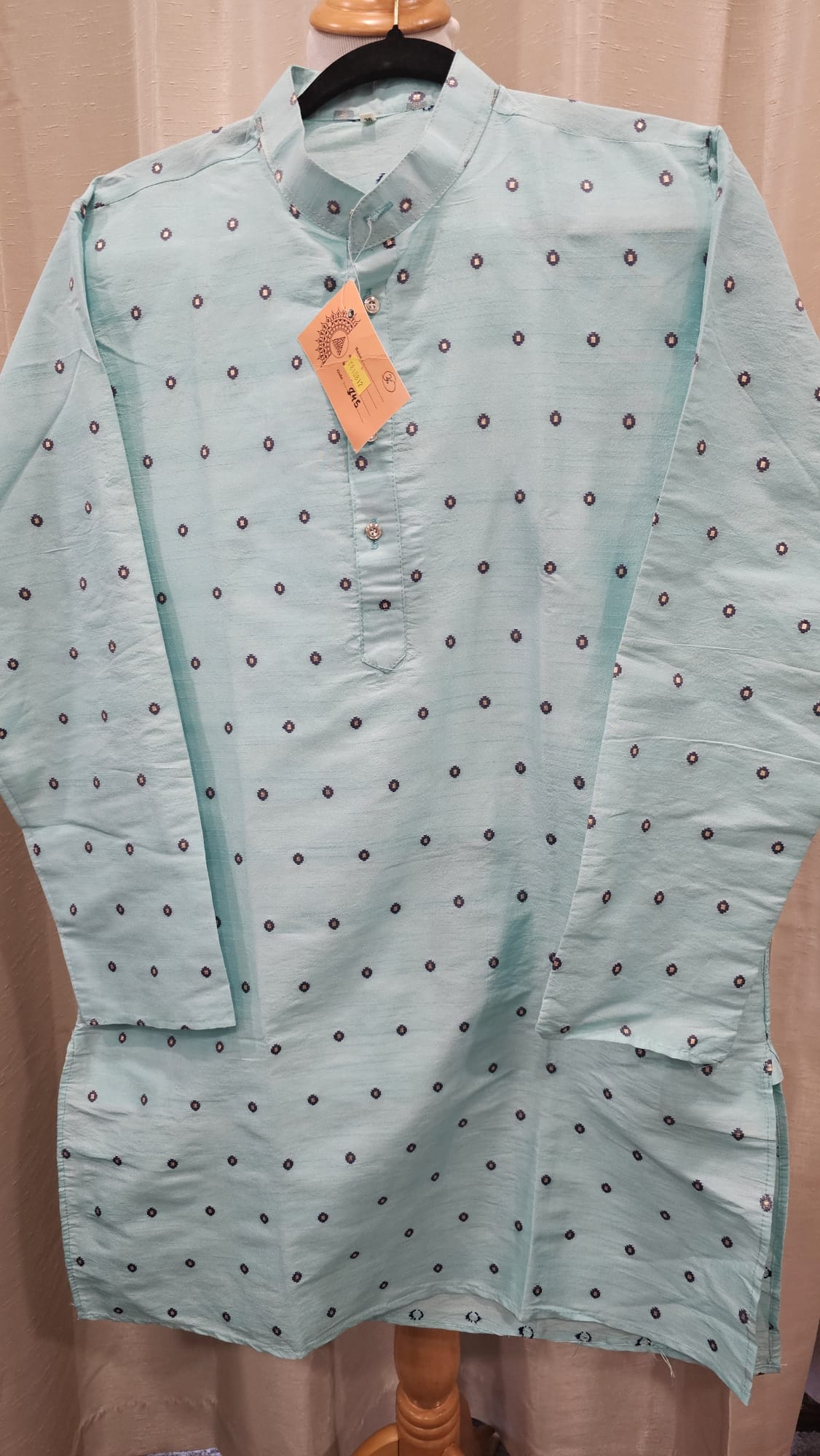 Teal Green Kurta pajama with dots of golden(c)