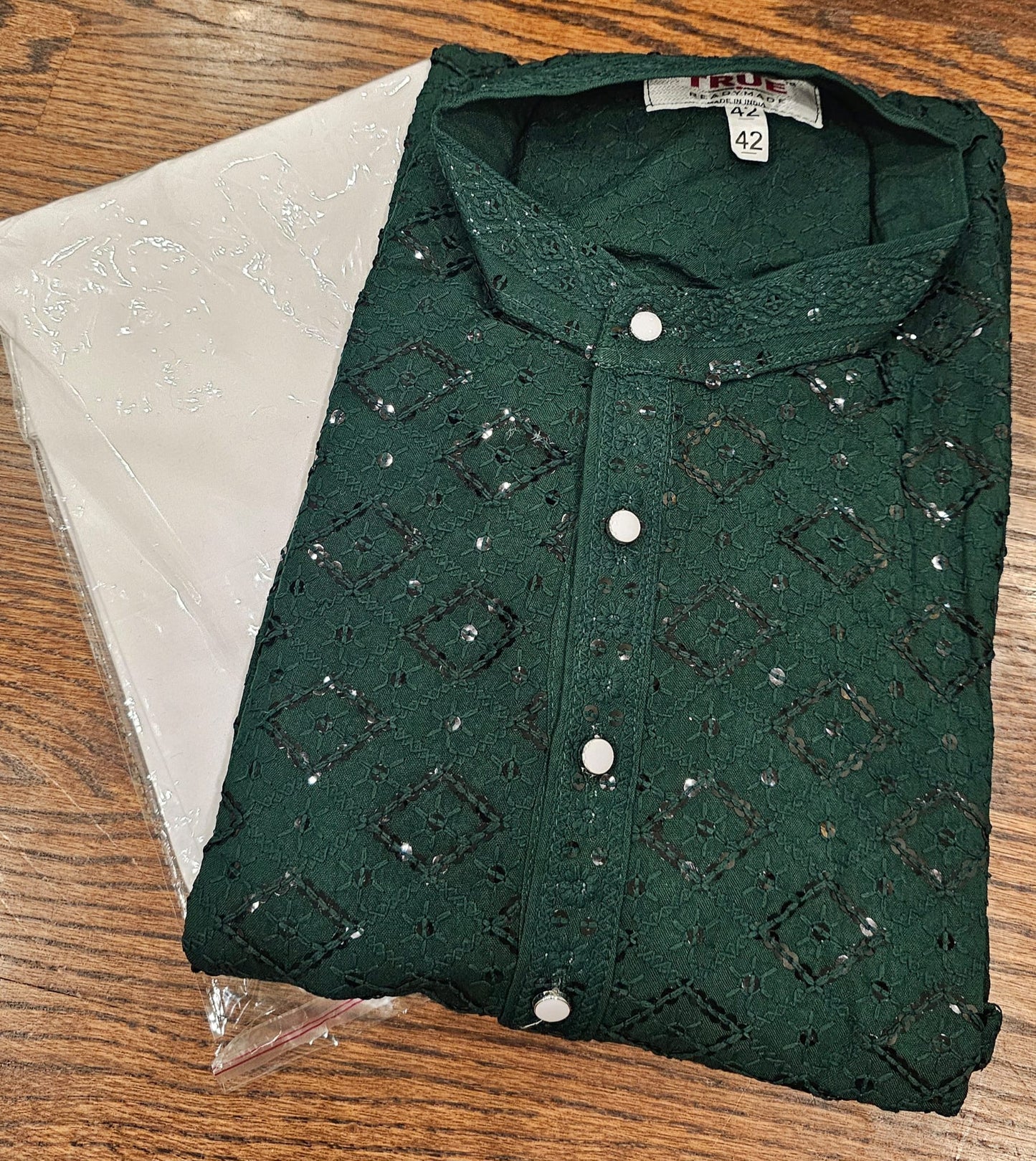 Plain sequence GREEN kurta (c)