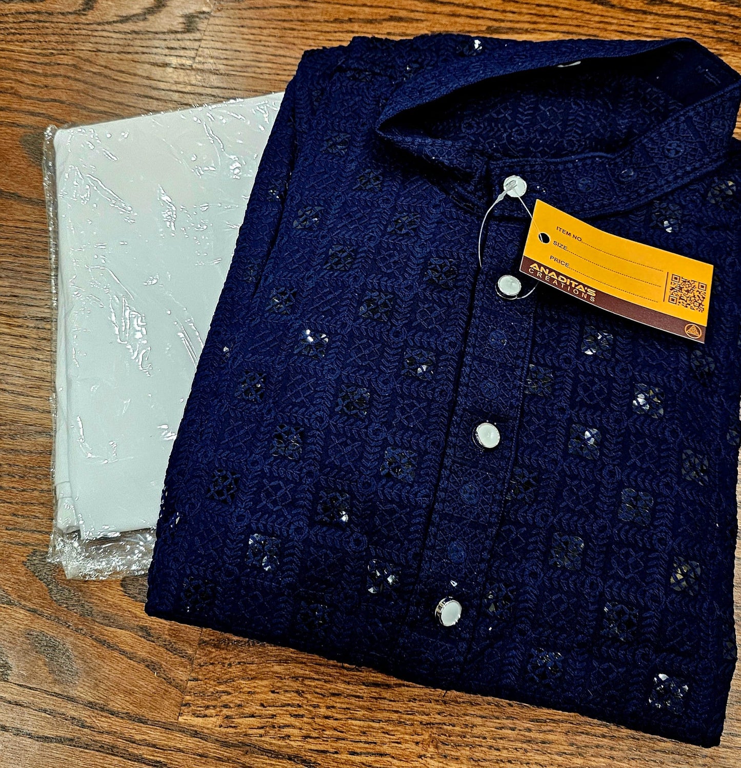 Plain sequence BLUE kurta(c)