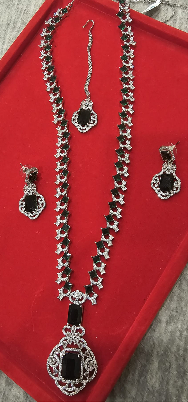 American Diamond (AD) Long Necklace Set – Design 01