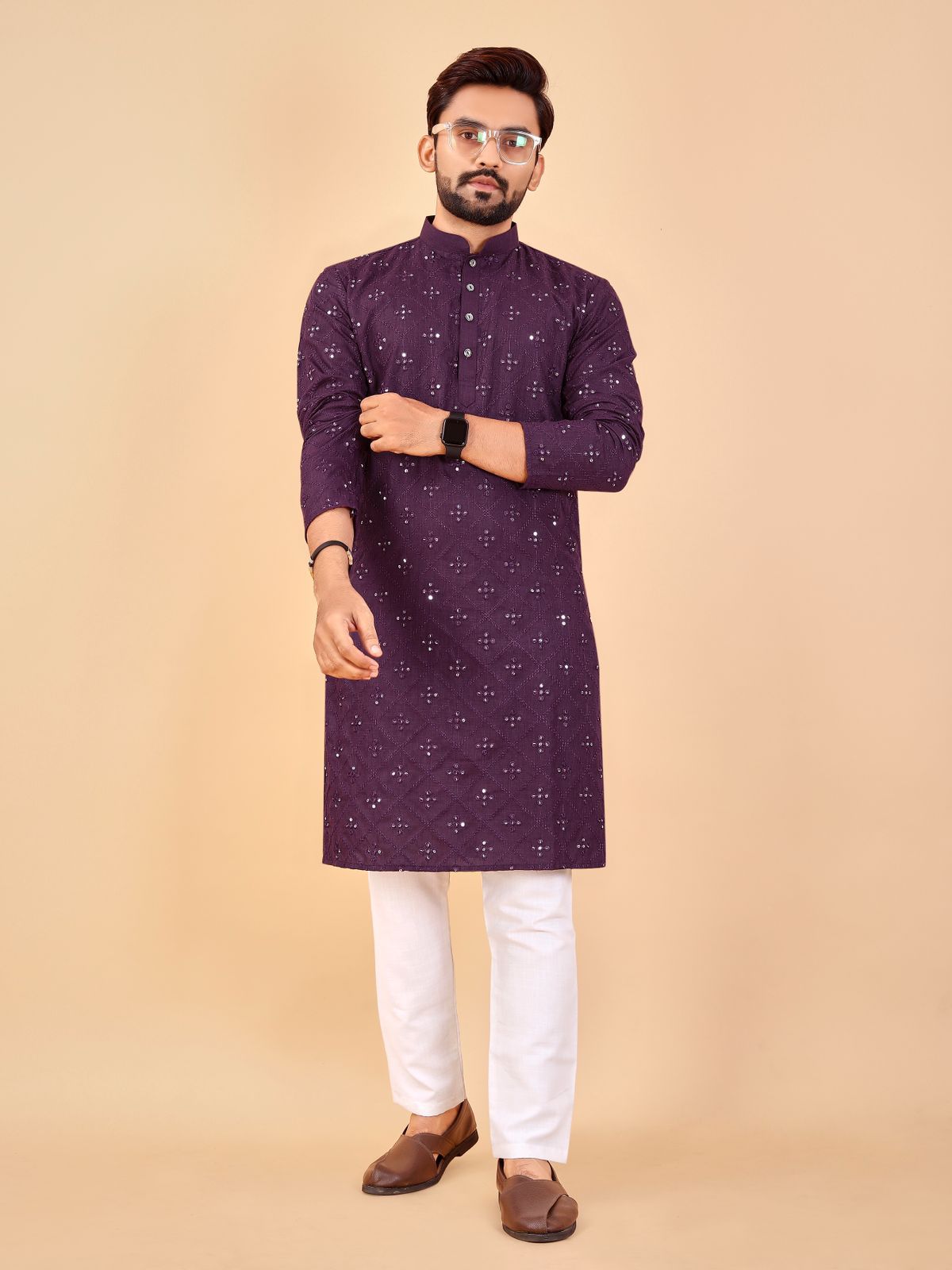 Purple Mirror work sequence gujurati Kurta pajama