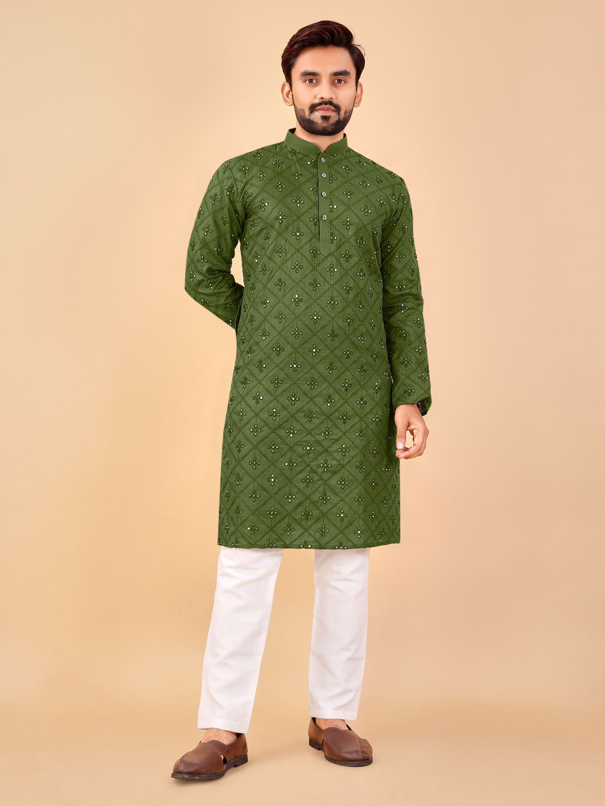 Green Mirror Work Gujurati kurta pajama