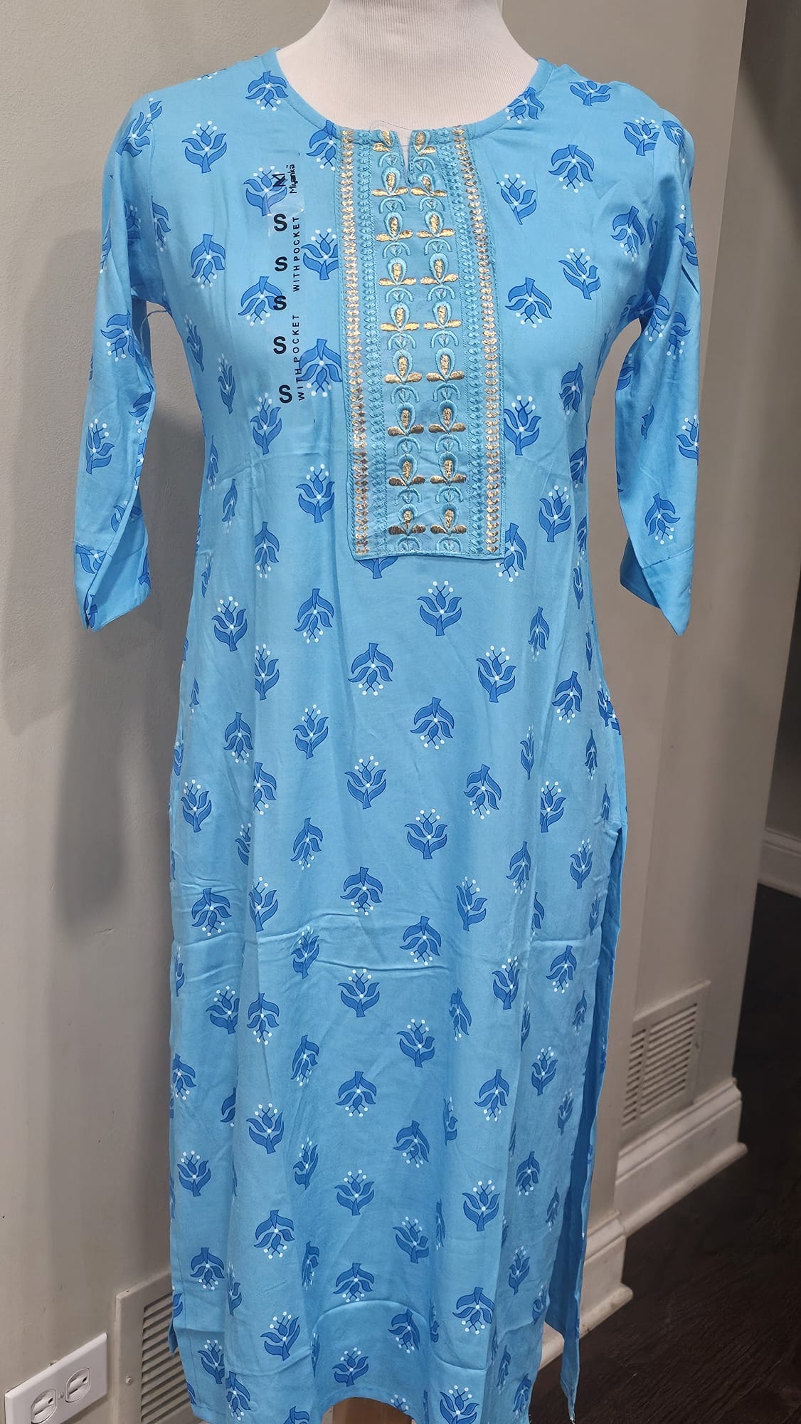 Firozi Blue Pocket Kurti(c)
