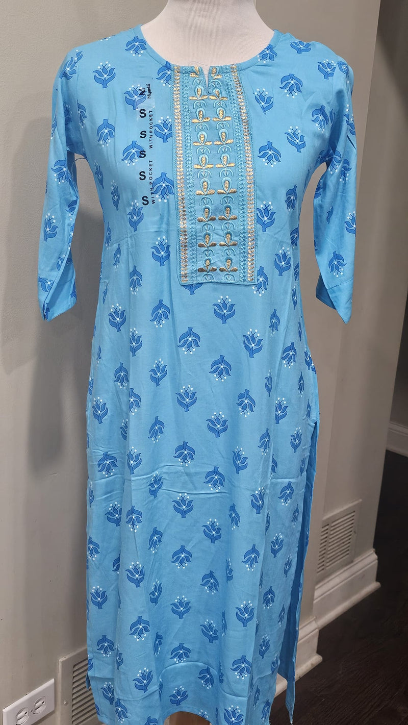 Firozi Blue Pocket Kurti(c)