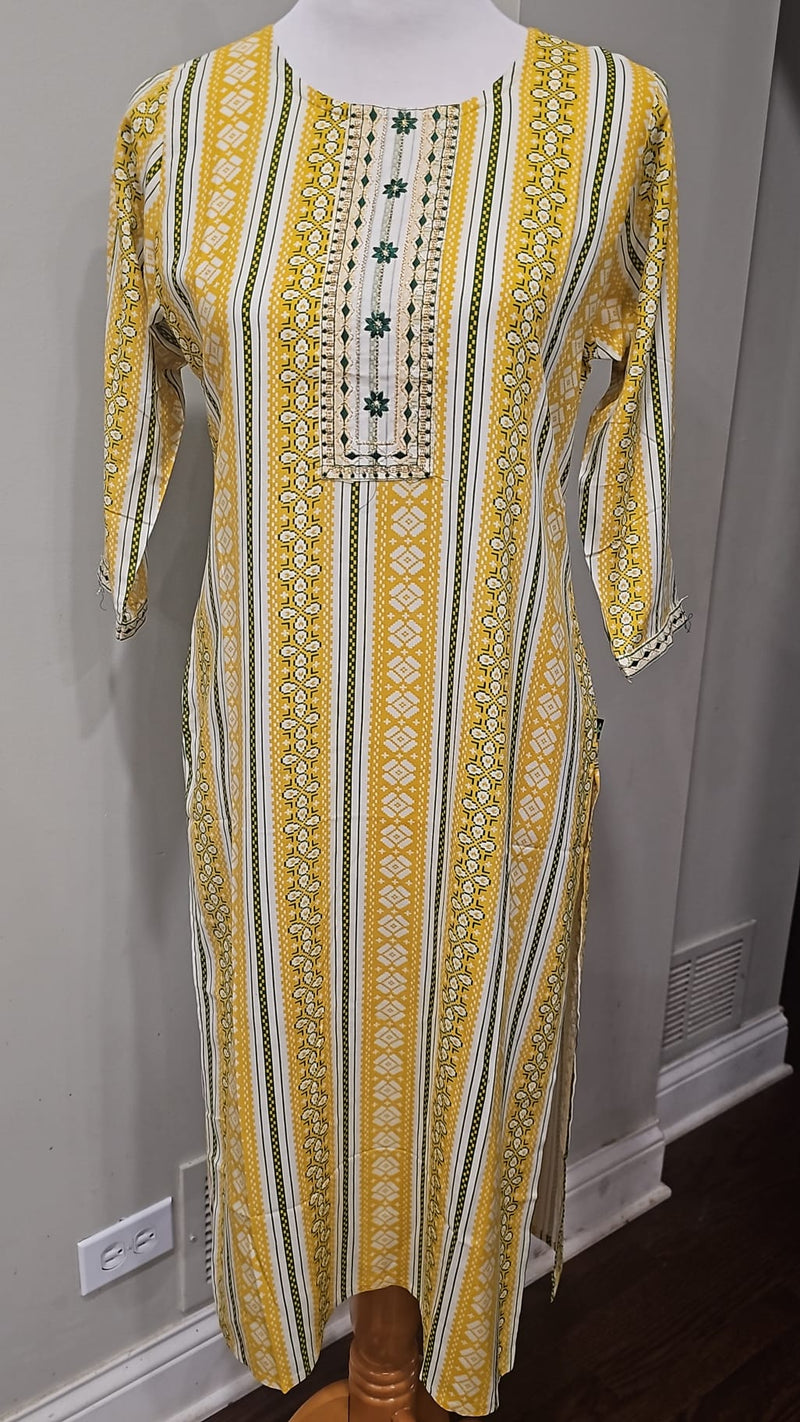 Yellow with Green Stripes Kurti Suida (c)