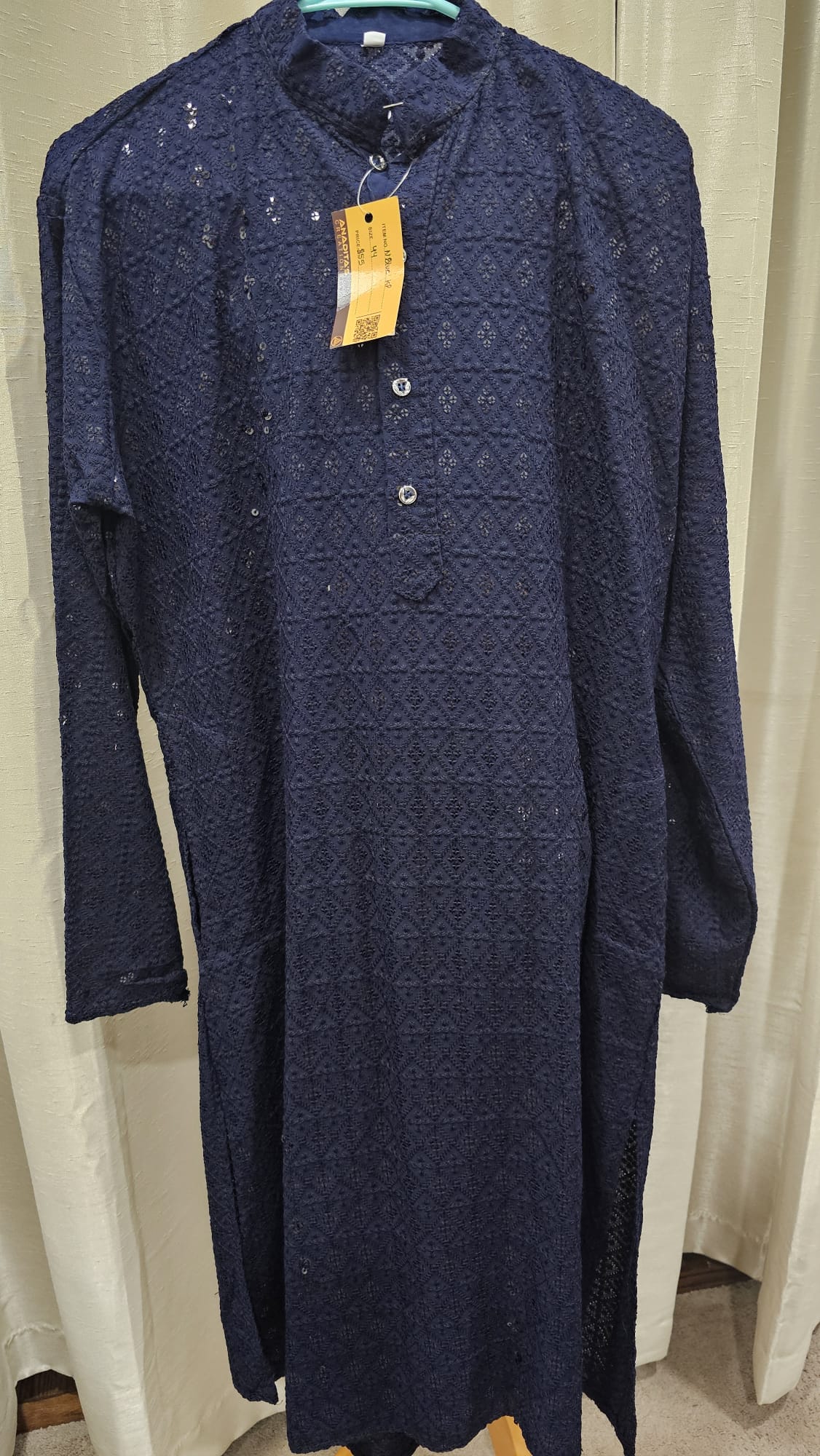 Ink Blue Kurta Pajama Mirror work.