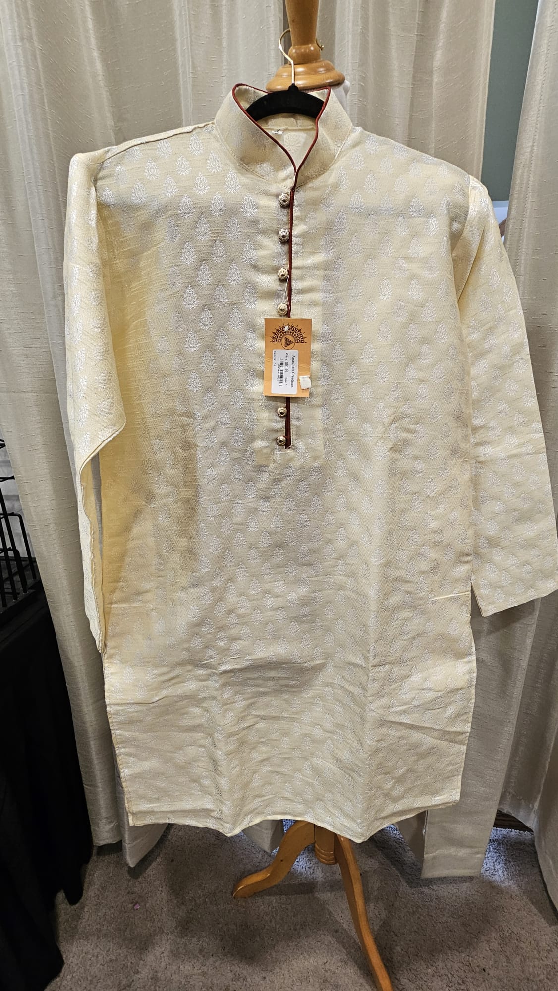 Cream with Silver design Kurta pajama