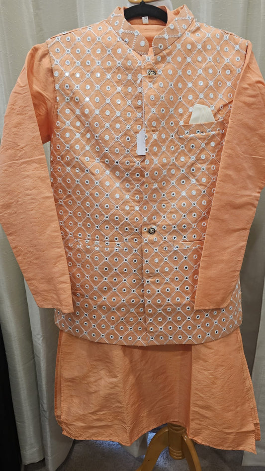 Men's Mirror work gujurati Style Kurta Pajama With Jacket