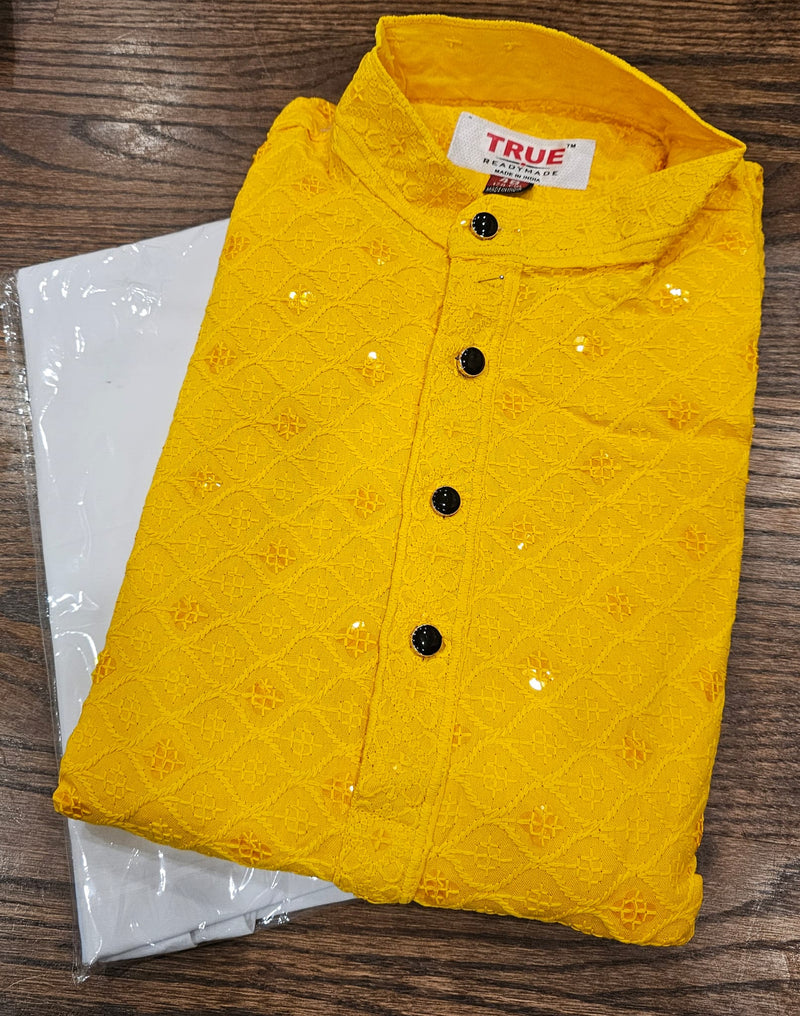 Plain sequence yellow kurta