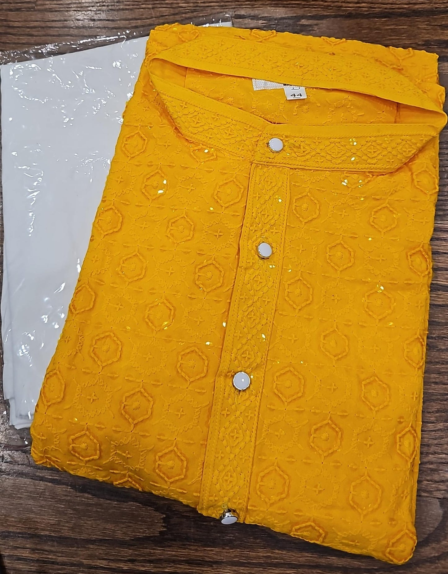 Plain sequence YELLOW kurta