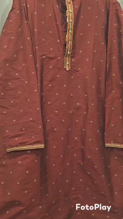 Rajput Red with Golden Border Kurta Pajama