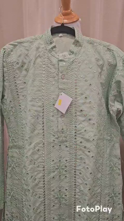 Green Nature Design with mirror work kurta pajama