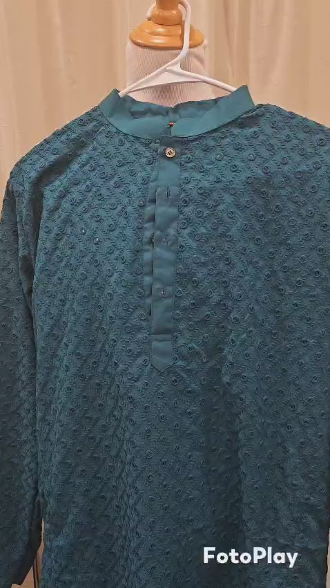 Teal Green Circle diamond desgin mix Kurta pajama.