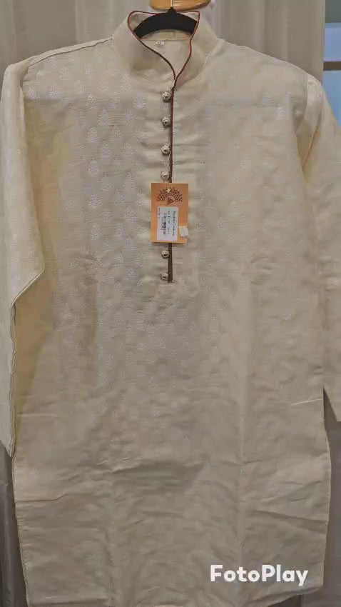 Cream with Silver design Kurta pajam