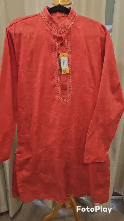 Red Kurta with Ripped Cloth Design with pajama